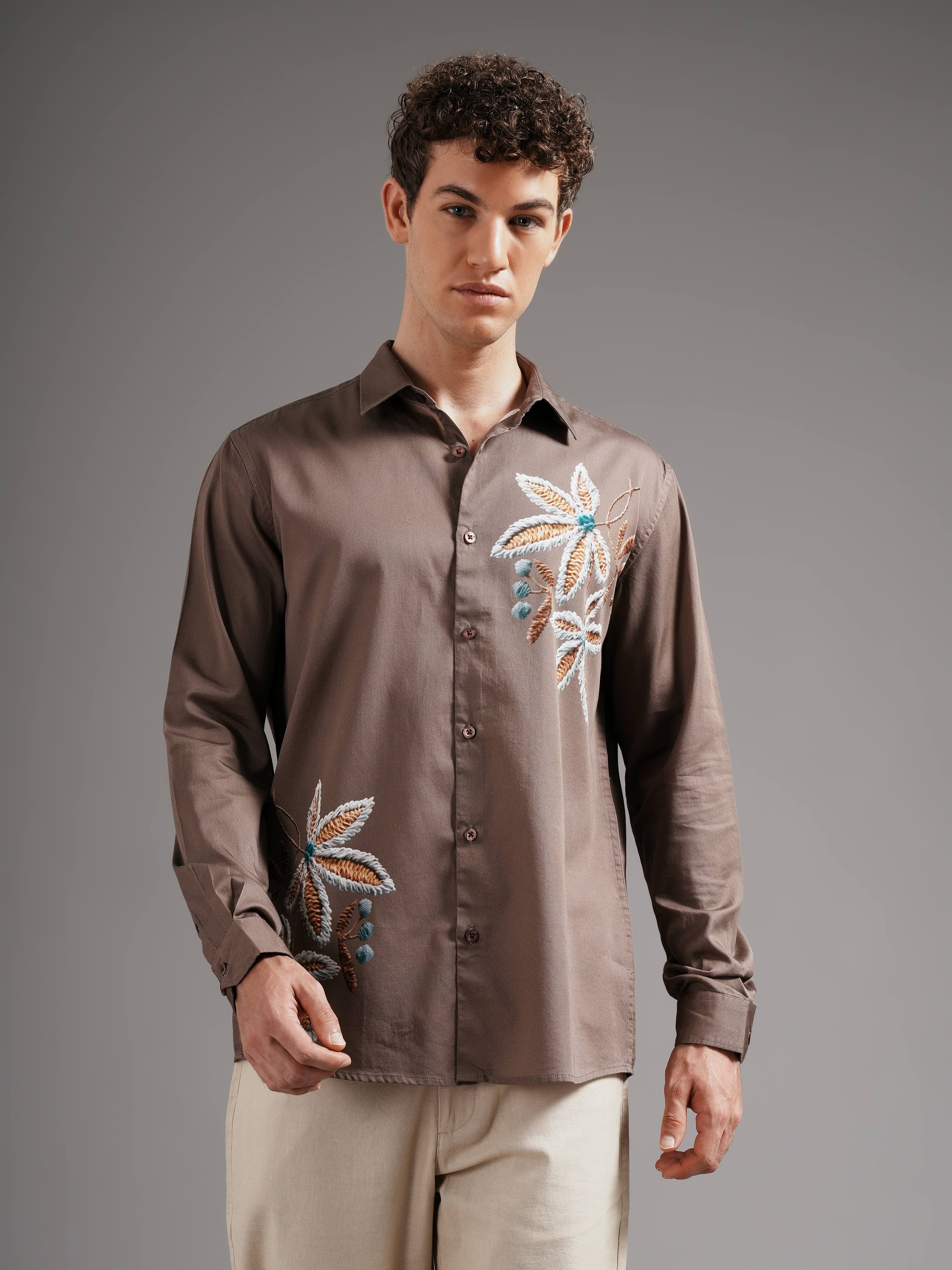 Men Brown Casual Printed Shirt