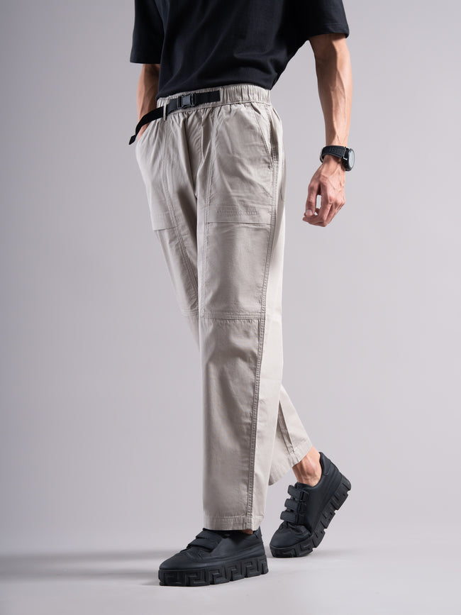 Men Grey Buckle Waist Trousers
