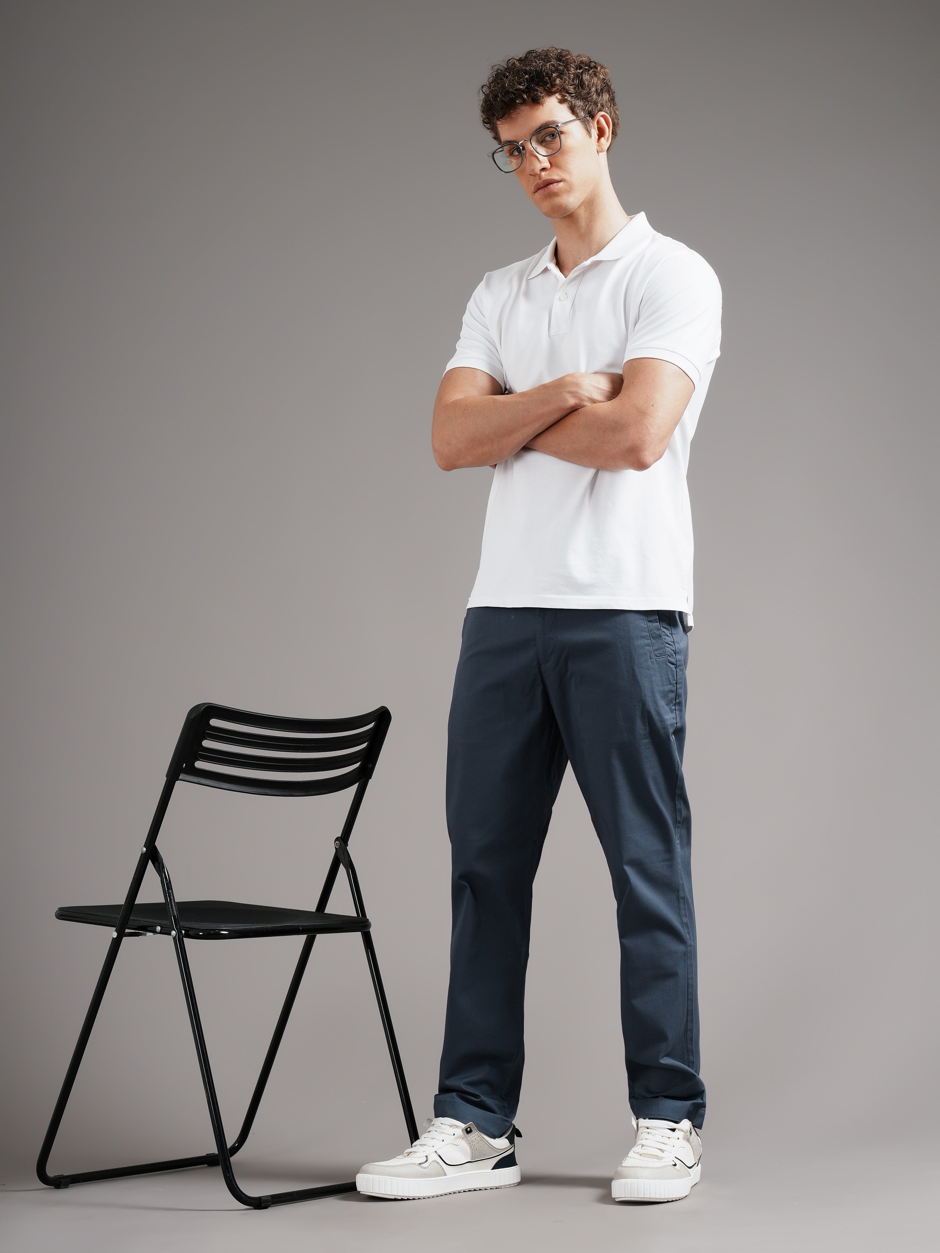 Men Blue Tailored Fit Trousers