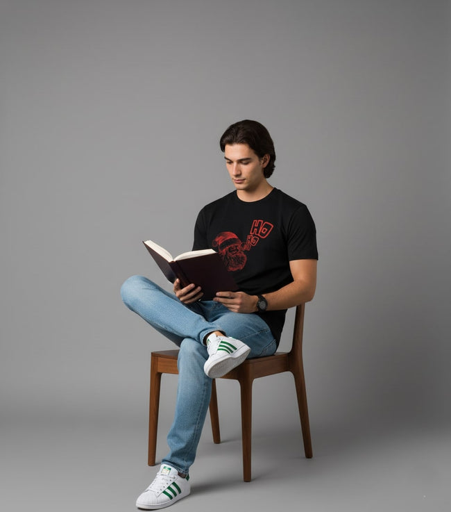 Men Printed Black Cotton Tshirt