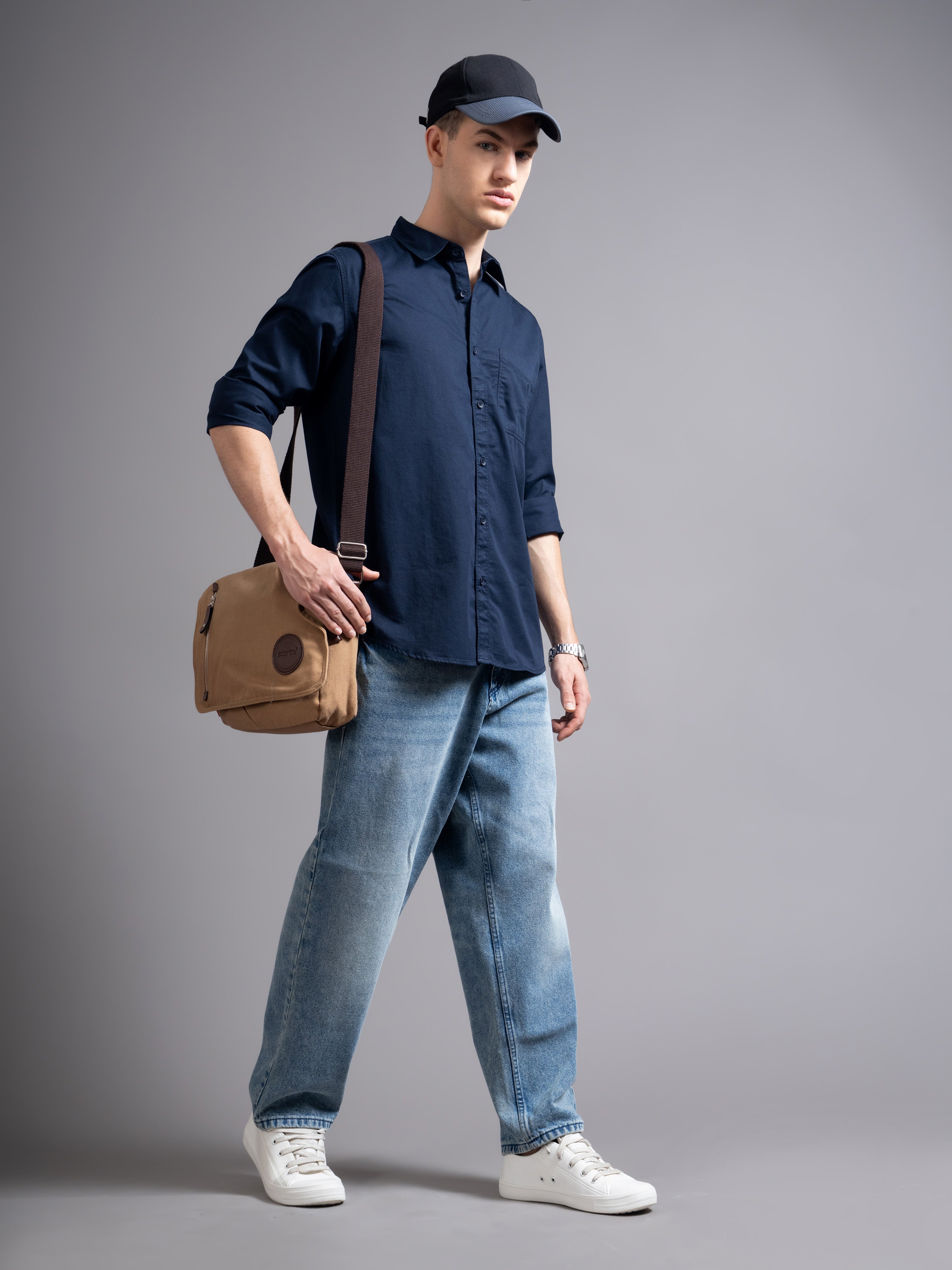 Men Navy Blue Twill Shirt