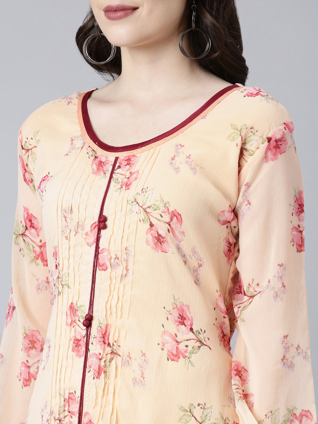 Women Peach Floral Chiffon Dress