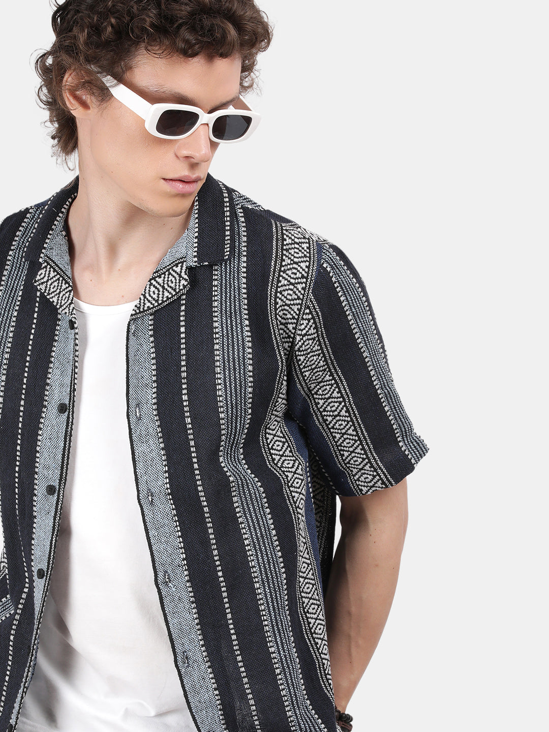 Men Black Slim Fit Spread Collar Half Sleeve Casual Shirt