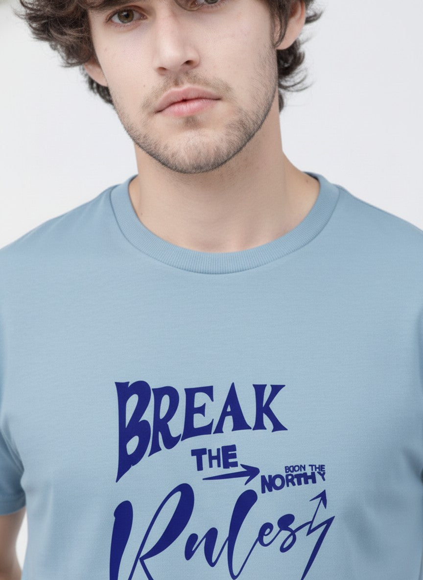 Men Cotton Ice Blue T-Shirt