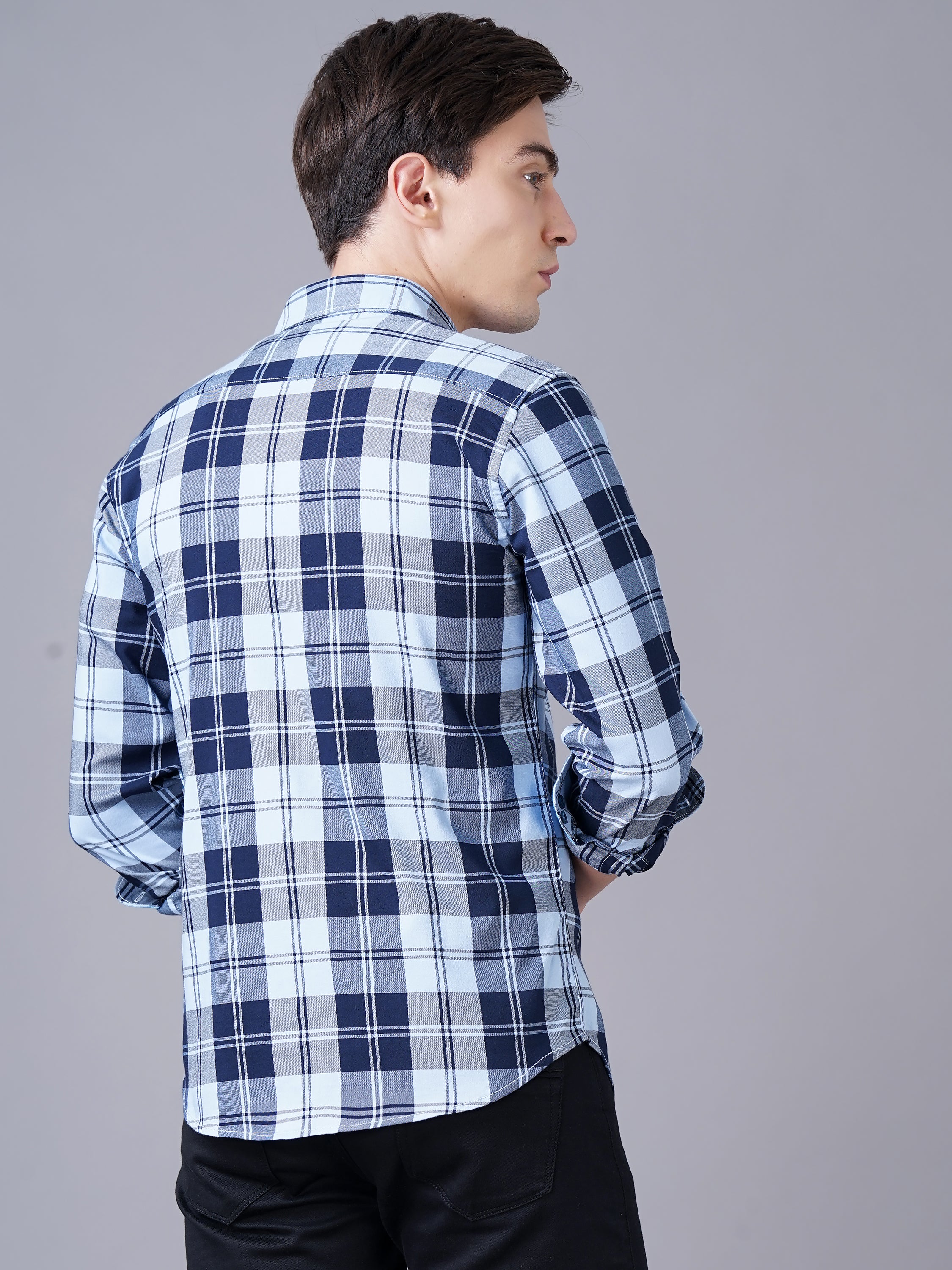 Men Blue Cotton Slim Shirt