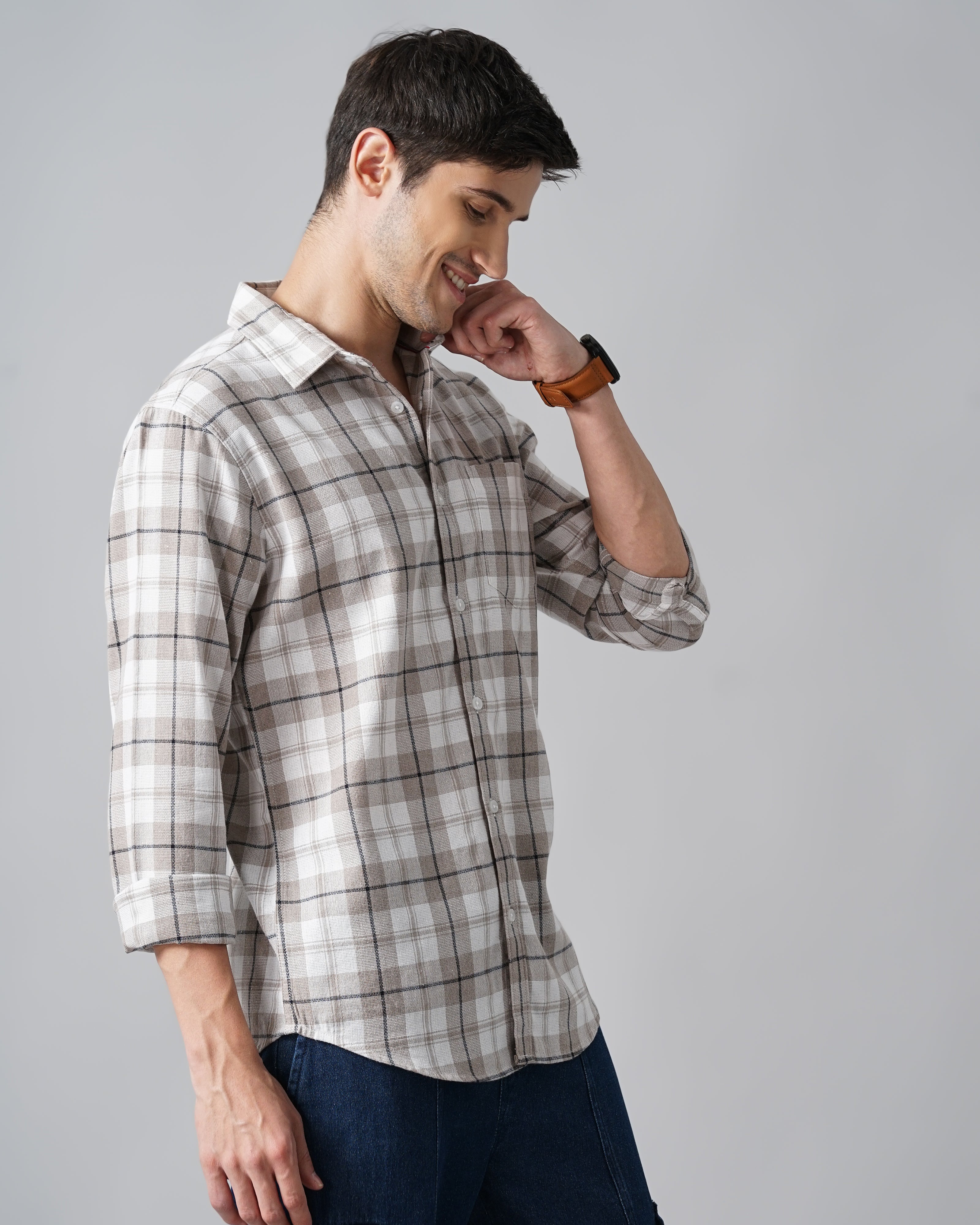 Men Grey Cotton Slim Shirt