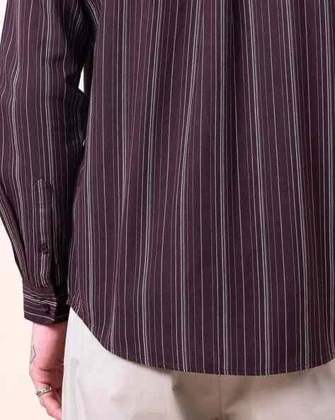 Men Burgundy Striped Shirt