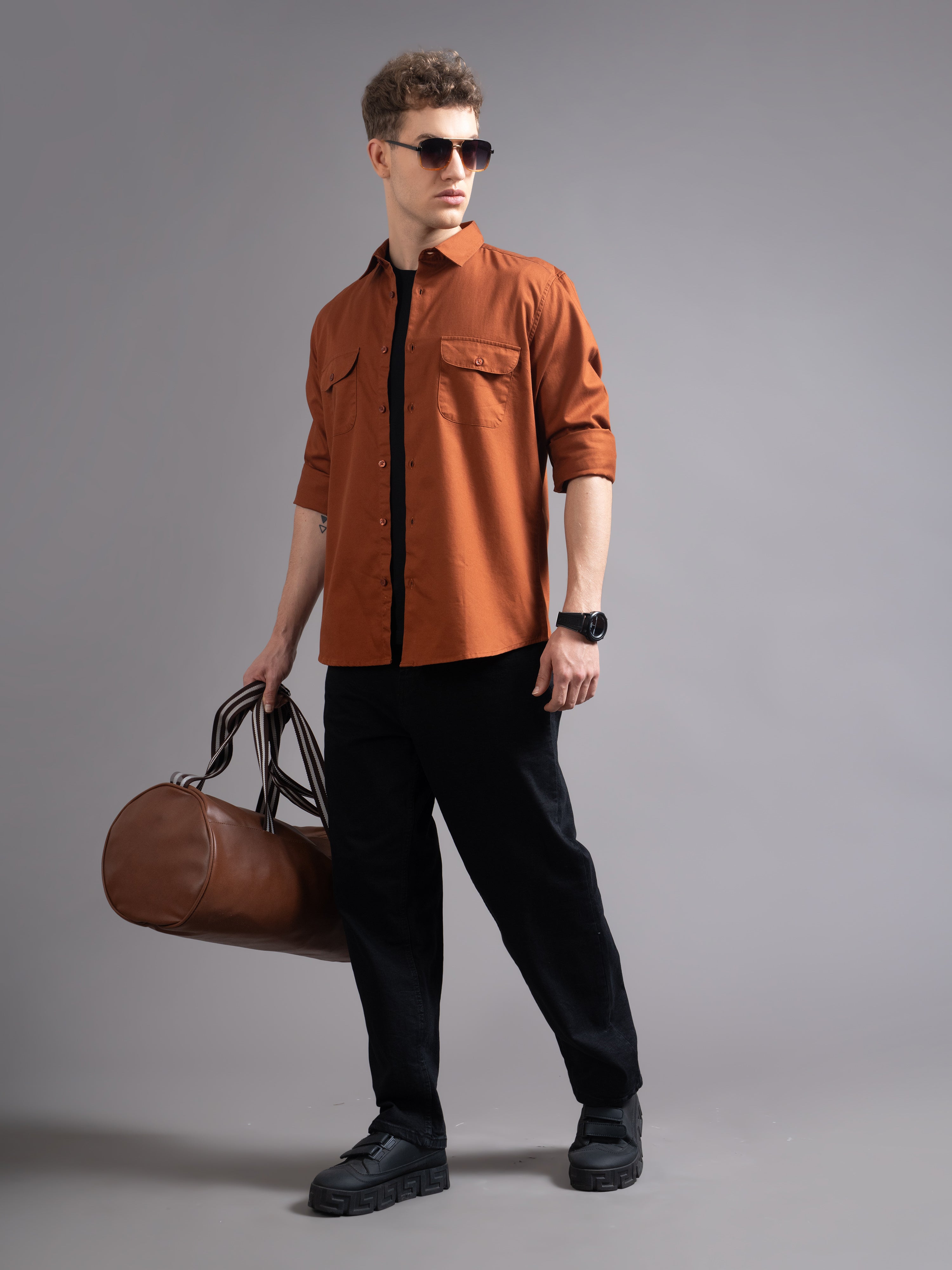 Men Rust Casual Shirt