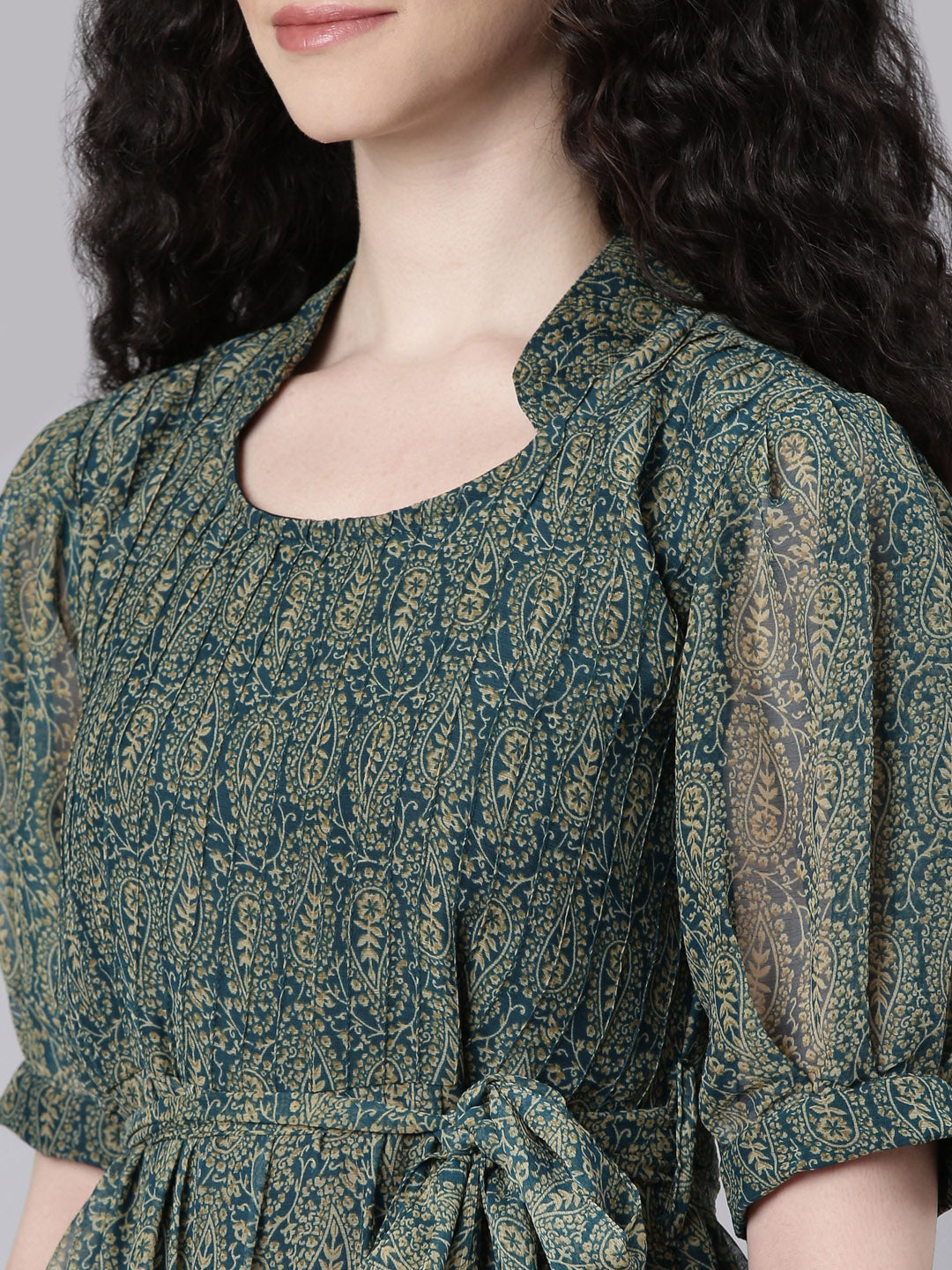 Women Green Floral Chiffon Dress