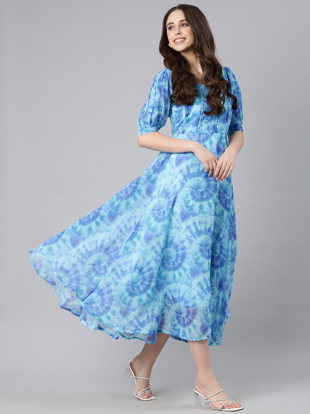 Women Blue Floral Chiffon Dress