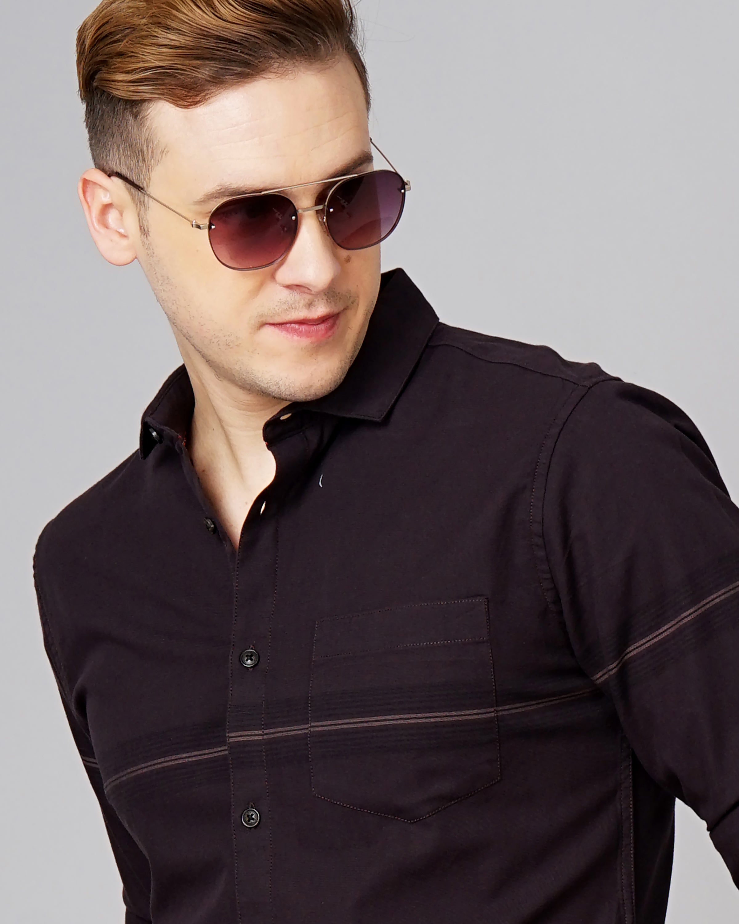 Men Brown Cotton Slim Shirt
