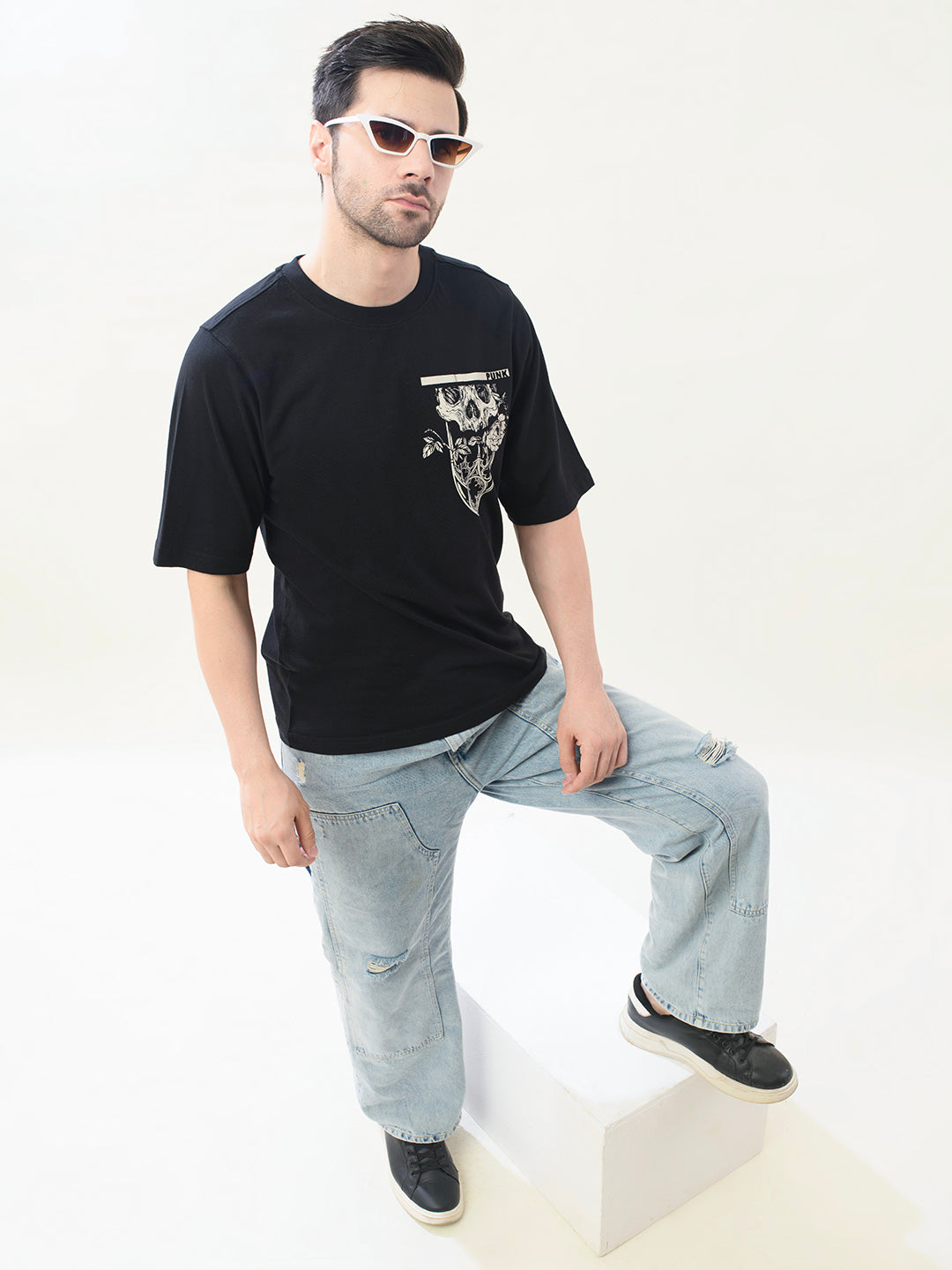 Men Black Cotton Oversized T-Shirt