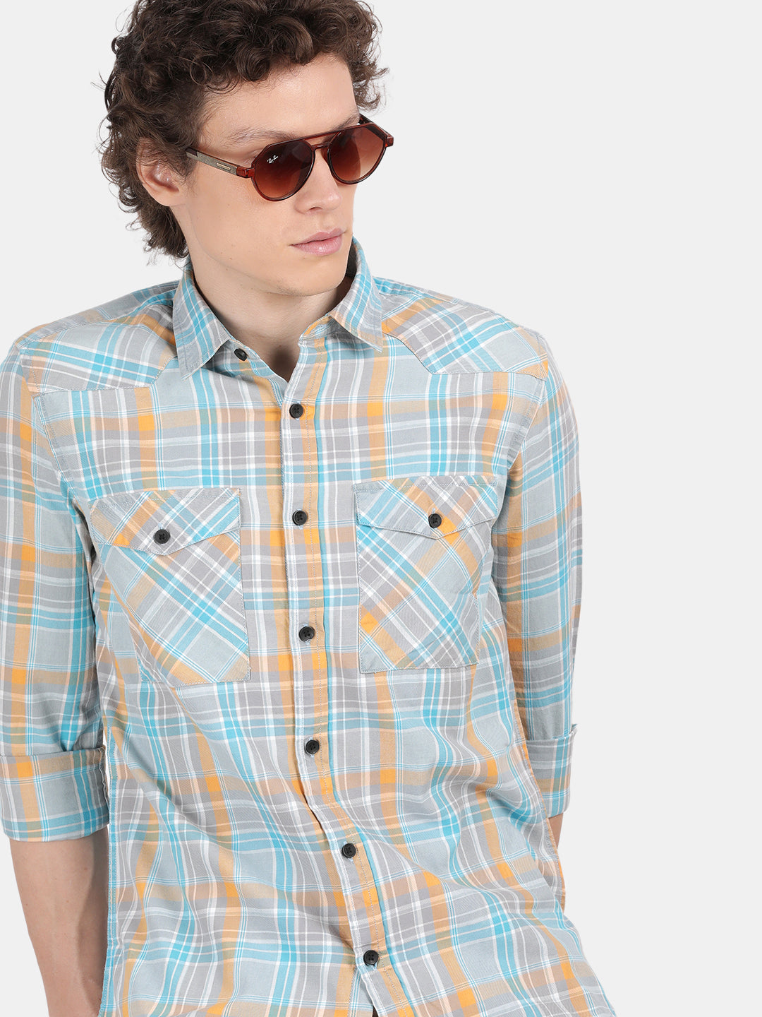 Men Sky blue Slim Fit Spread Collar Full Sleeve Casual Shirt