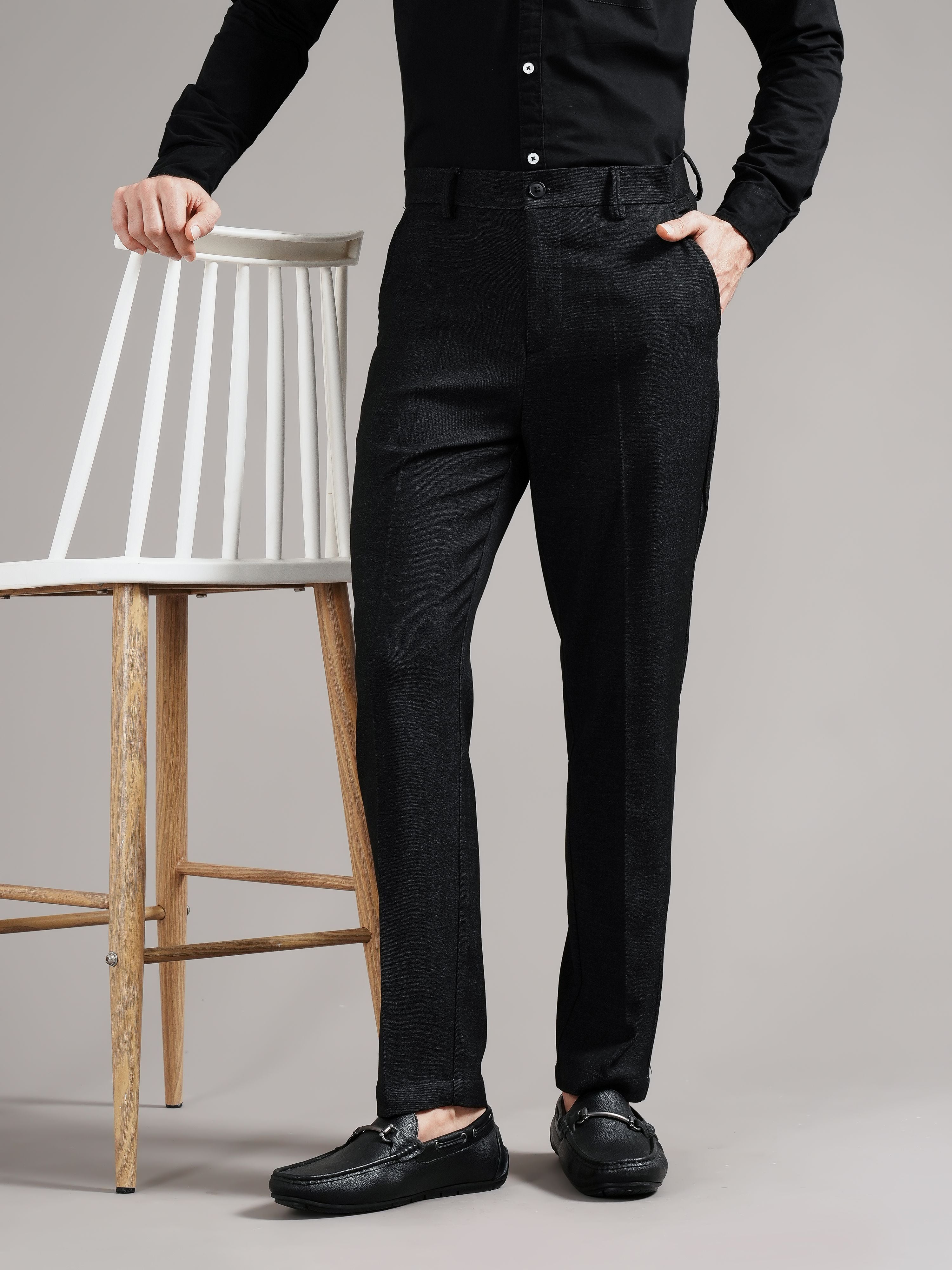 Men Black Straight Fit Trousers