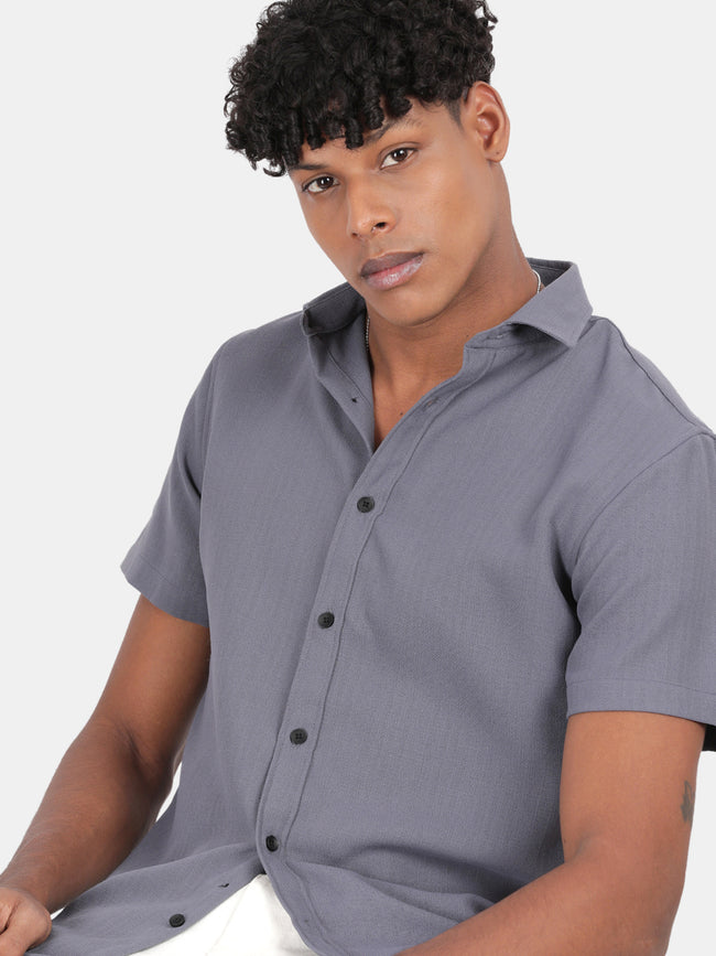 Men White Slim Fit Spread Collar Half Sleeve Casual Shirt