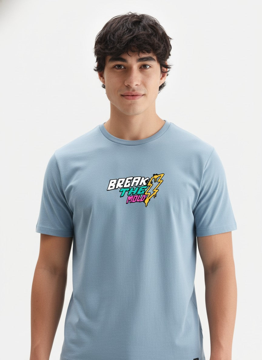 Men Cotton Ice Blue T-Shirt