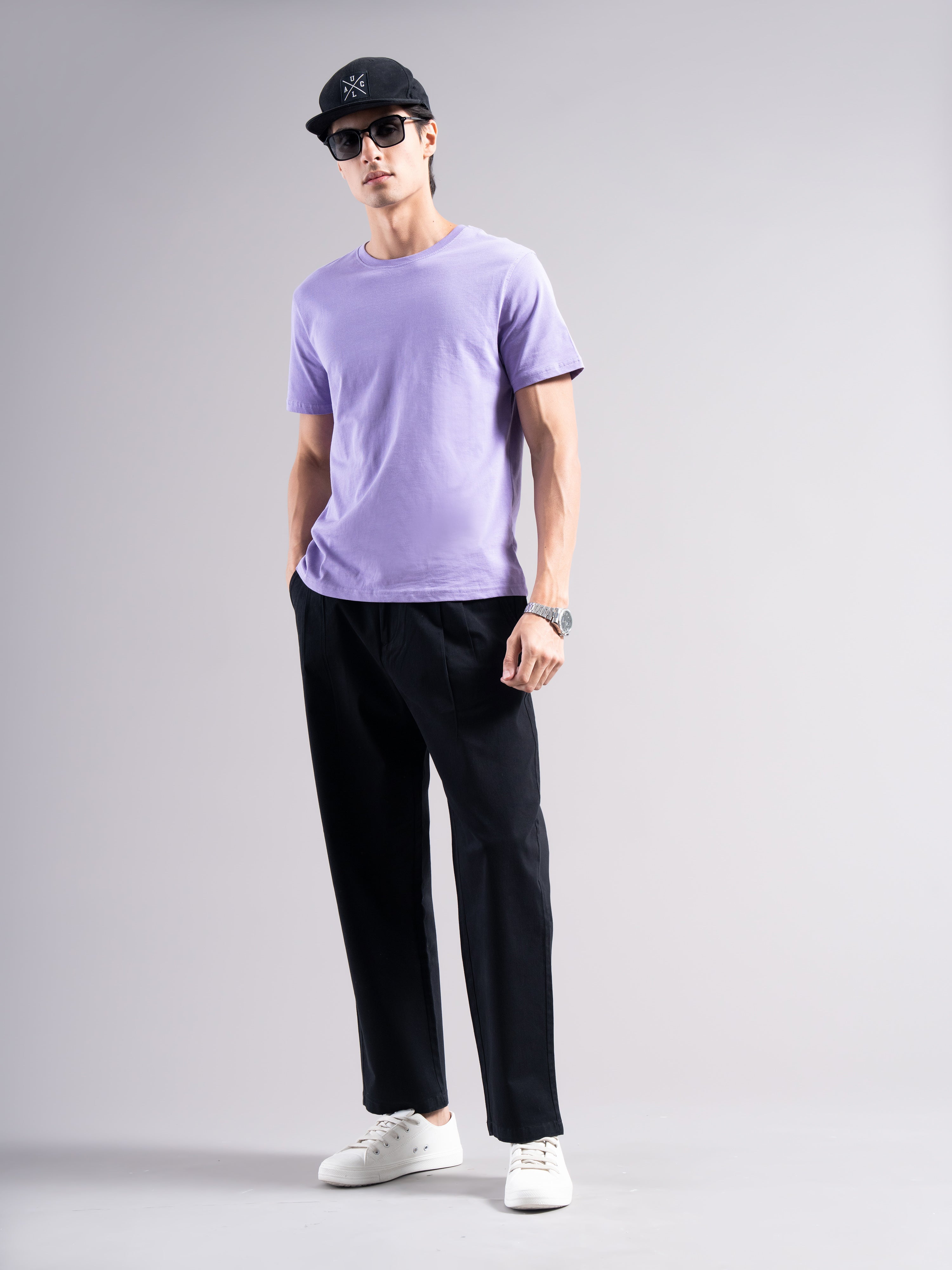 Men Black Elastic Waist Trousers