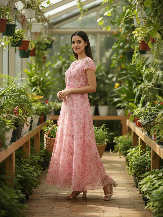 Women Bloom Pink Chiffon Dress