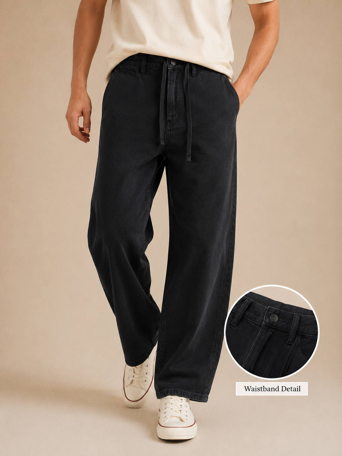 Men Black Wide Leg Baggy Jeans