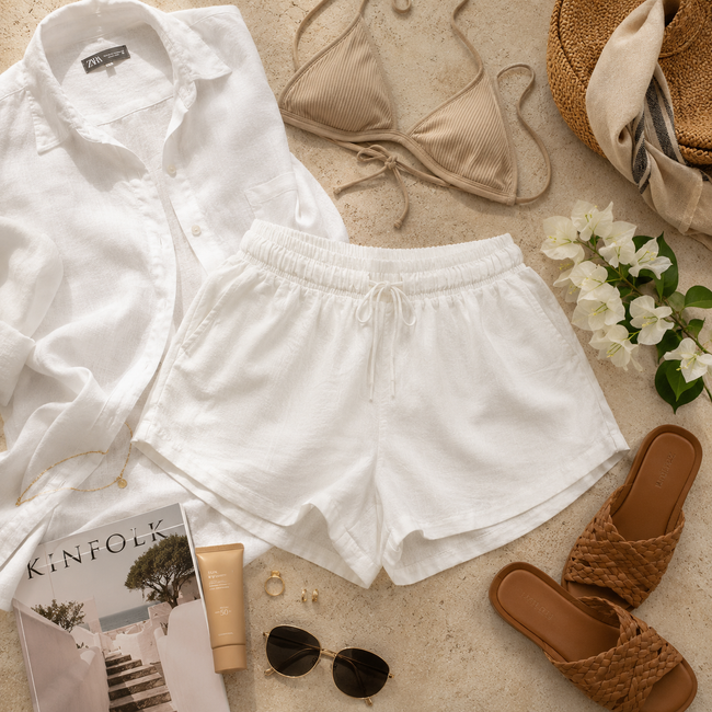 Women White Minimal Summer Shorts