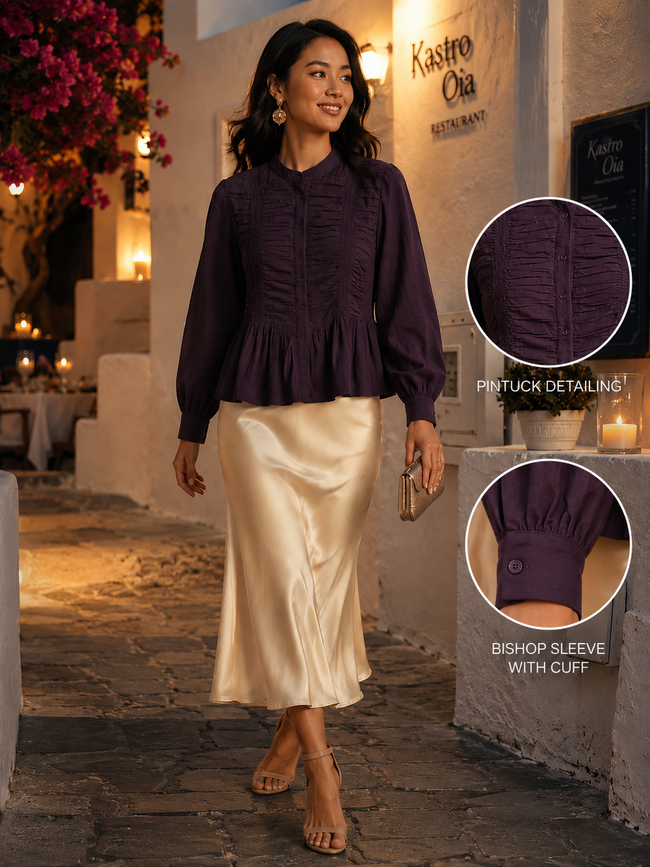 Women Violet Ruffle Front Peplum Top