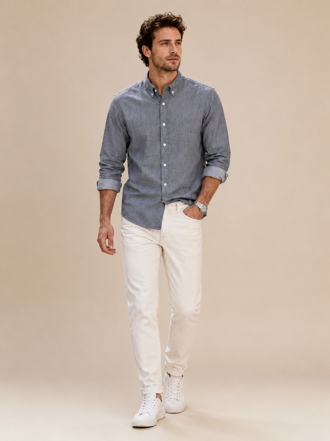 Men Melange Grey Oxford Shirt