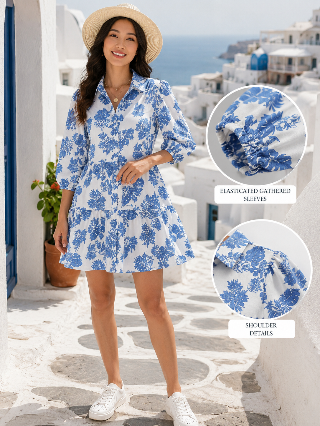 Women Blue Printed Tier Dress