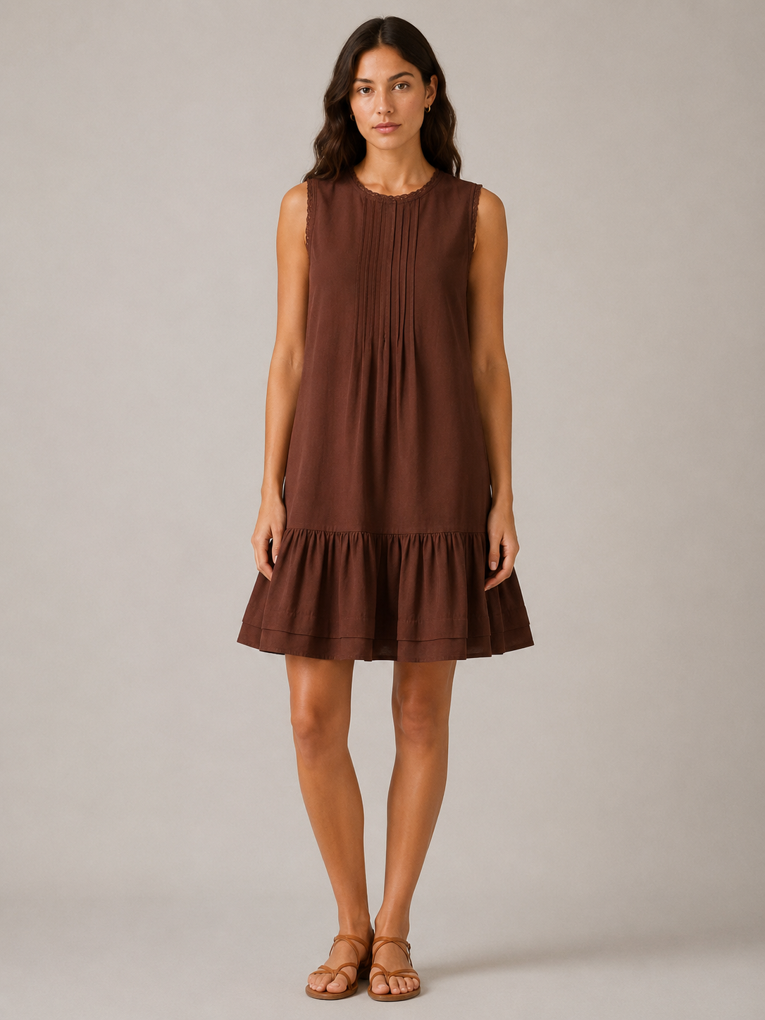 Women Brown Tiered Mini Dress