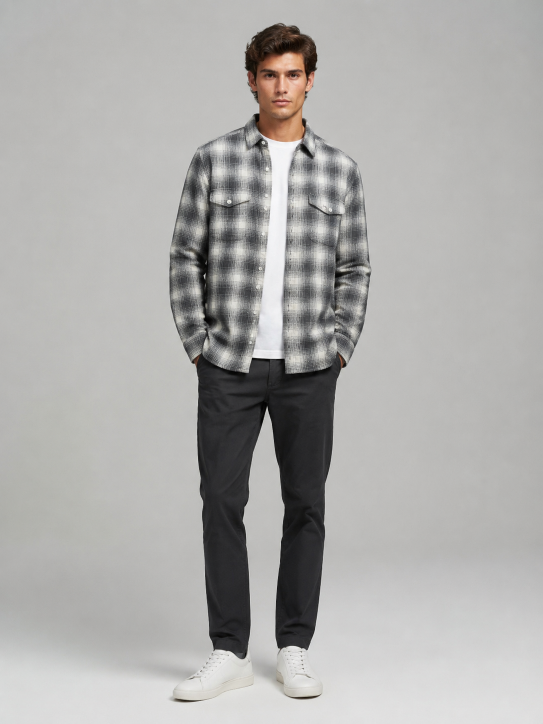 Men Grey Soft Check Shirt