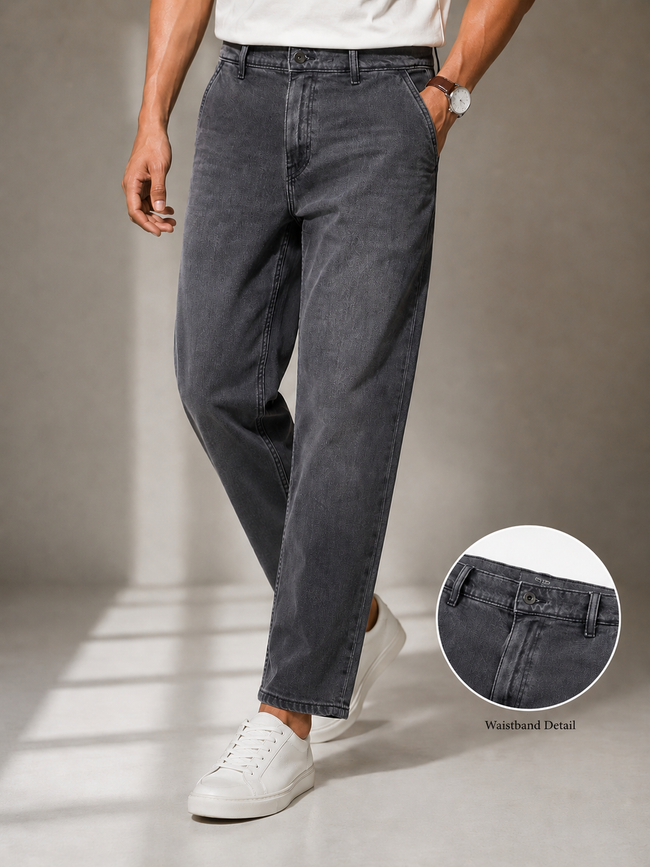 Men Grey Drawstring Denim Jeans