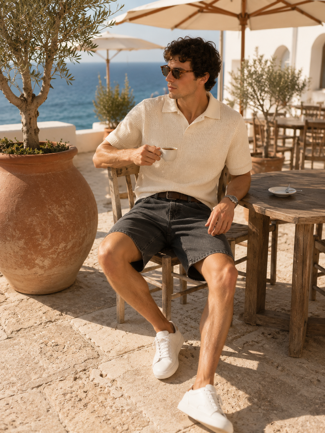 Men Black Washed Denim Shorts