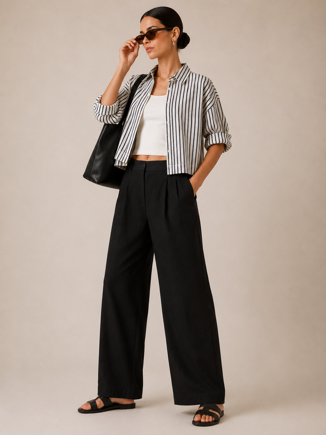 Women Monochrome Stripe Oversized Shirt