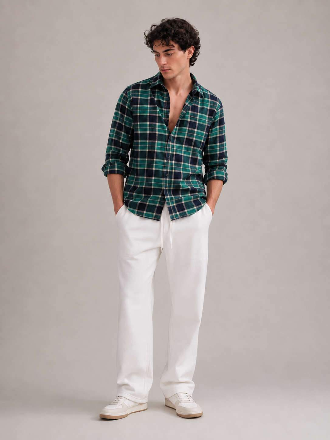 Men Green & Black Plaid Checked Long Sleeve Shirt