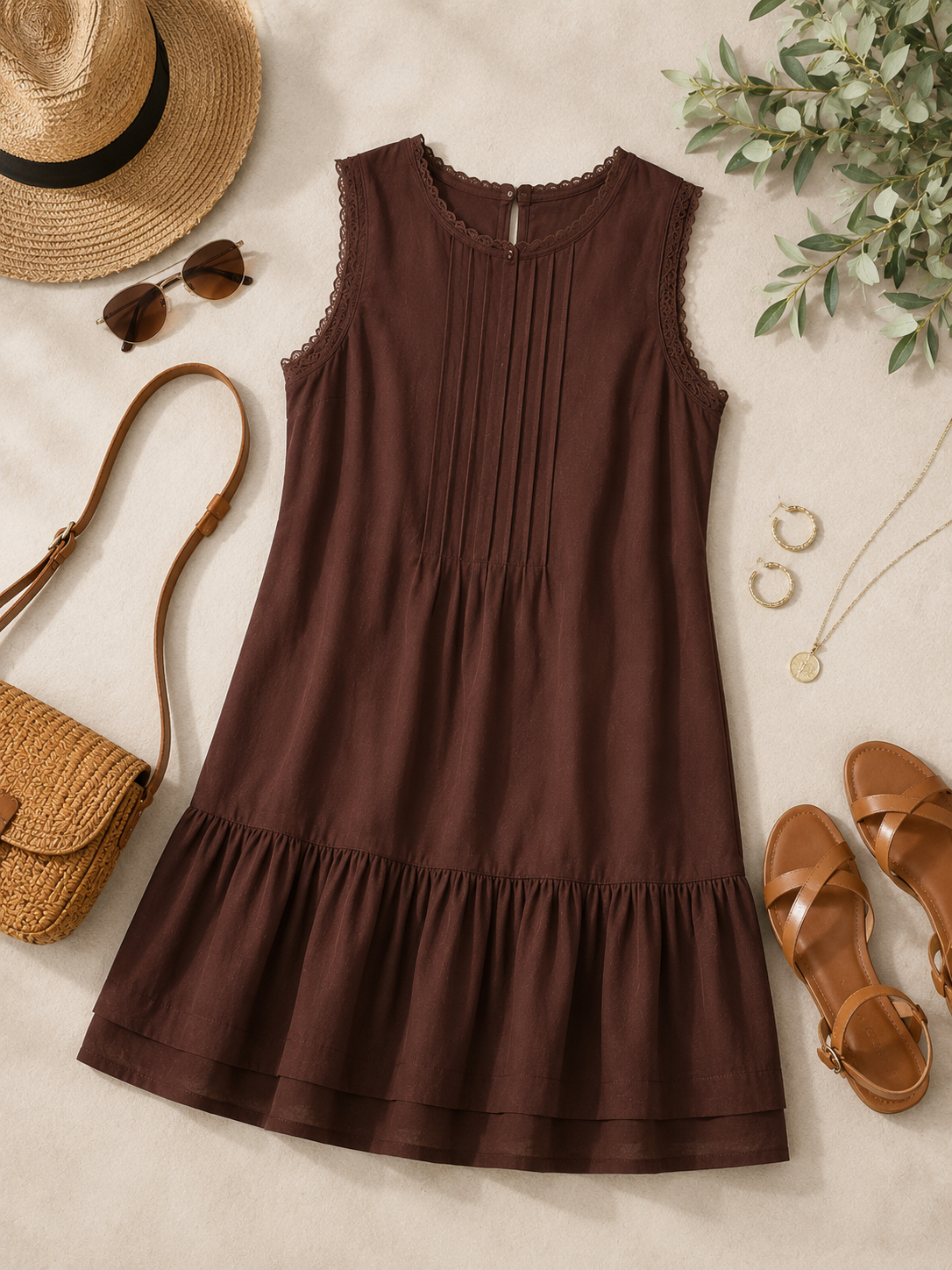 Women Brown Tiered Mini Dress