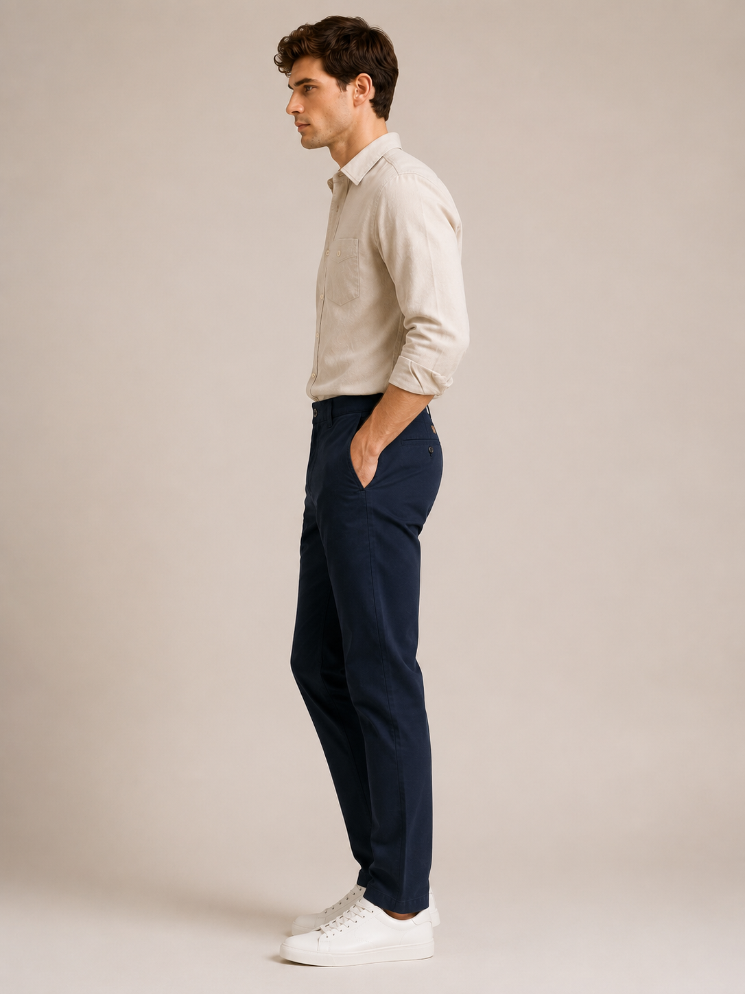 Men Navy Contemporary Chino Trousers