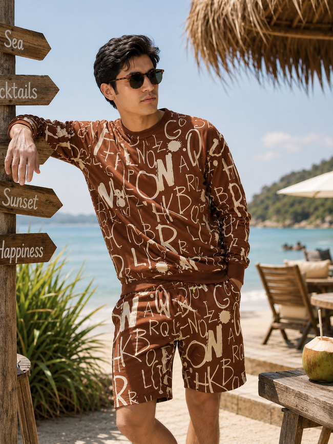 Men Brown Oversized Co-ord Set