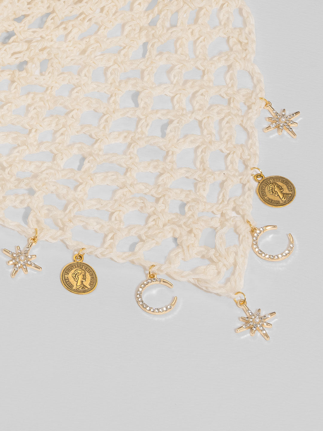 Off-white Bohemian Crochet Headscarf with Celestial Charms