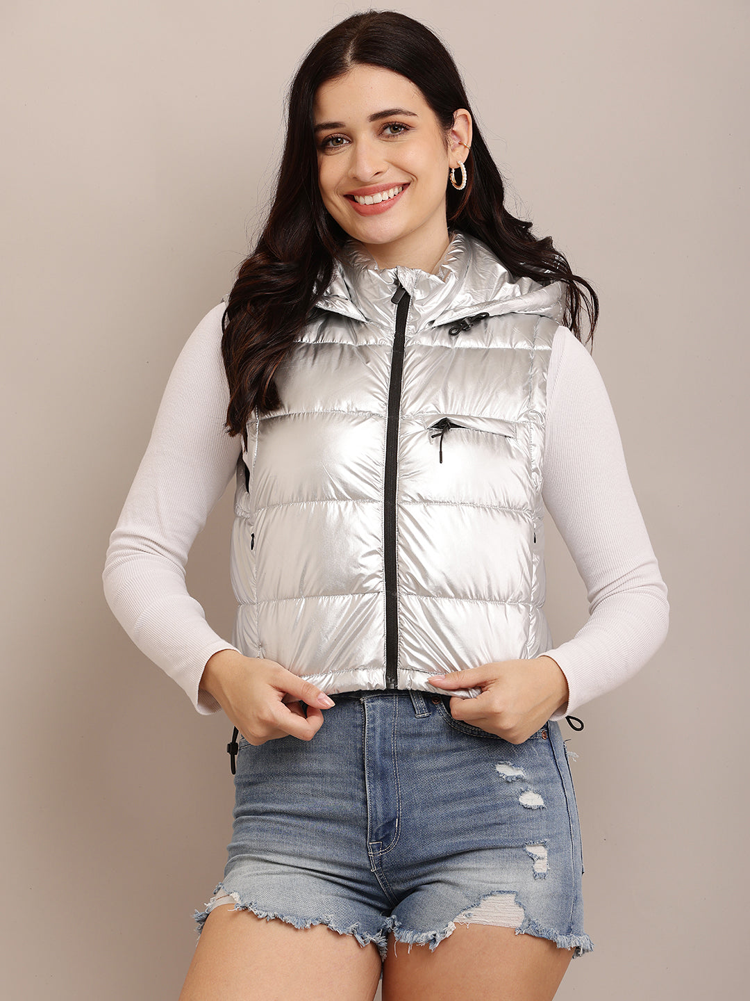 Women Silver Puffer Jacket 