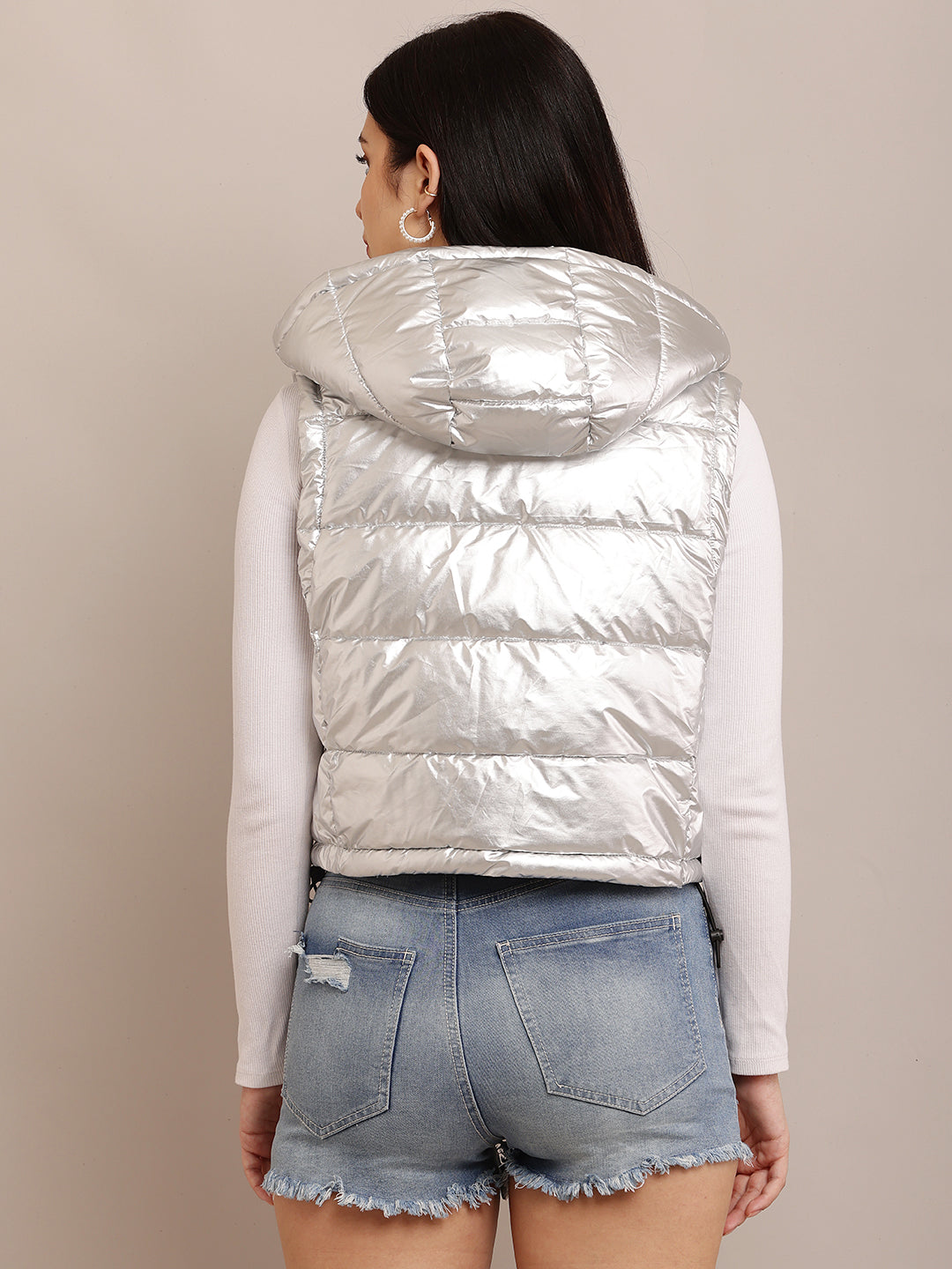 Women Silver Puffer Jacket