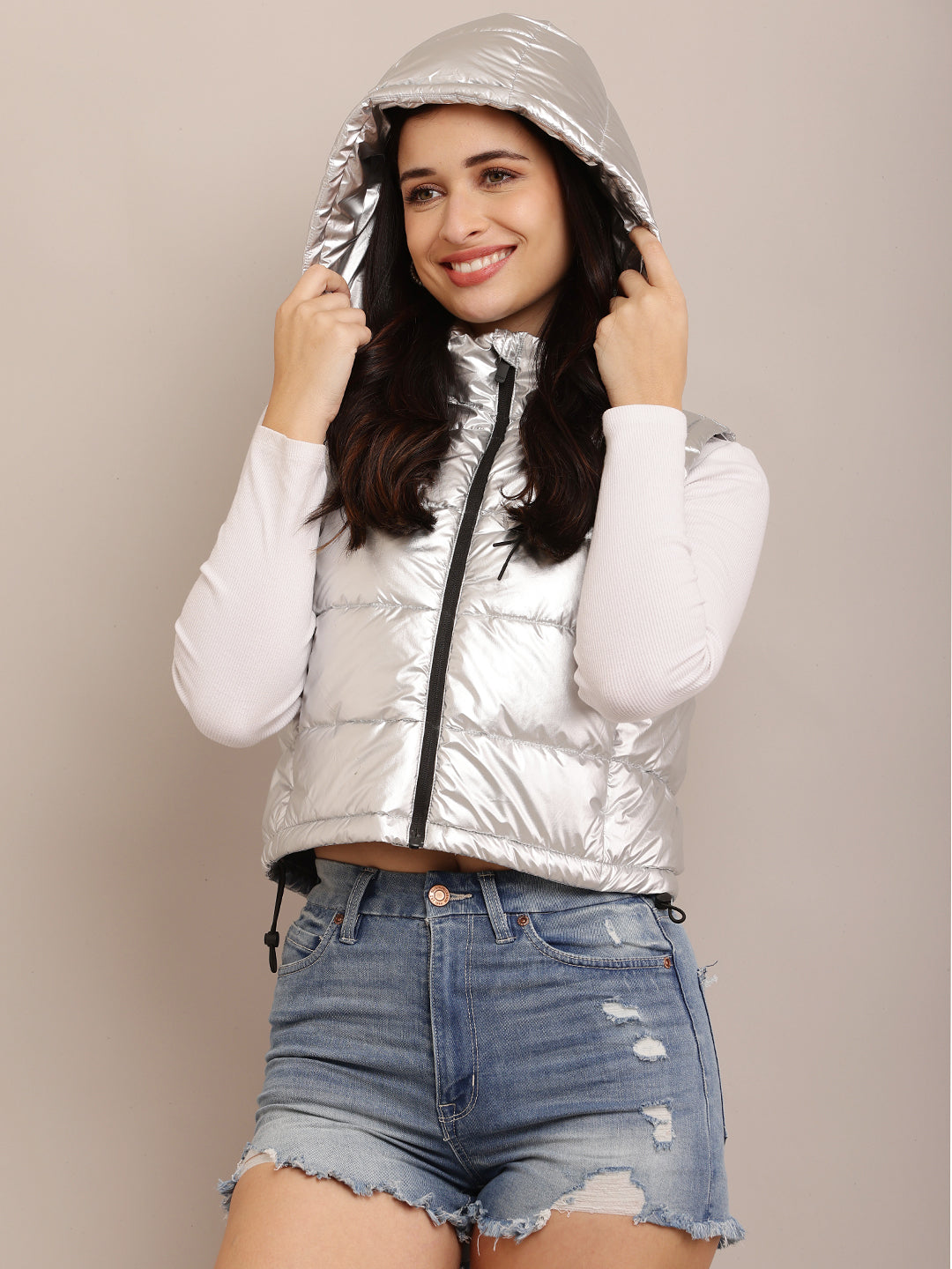 Women Silver Puffer Jacket