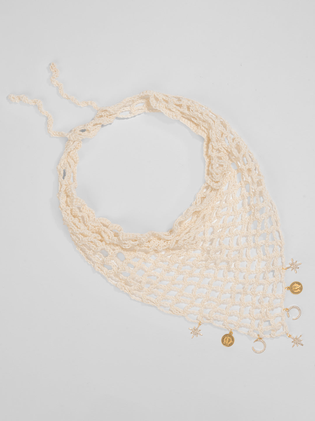 Off-white Bohemian Crochet Headscarf with Celestial Charms