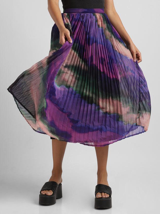 Women Printed Pleated Maxi Skirt