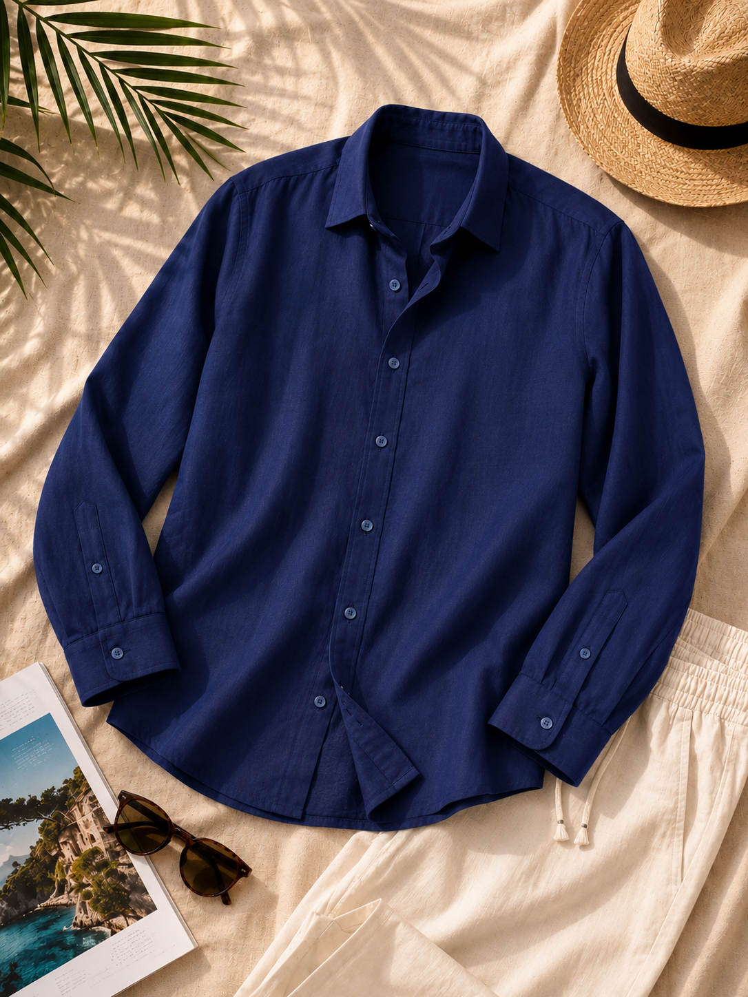 Men Navy Minimal Long Sleeve Shirt