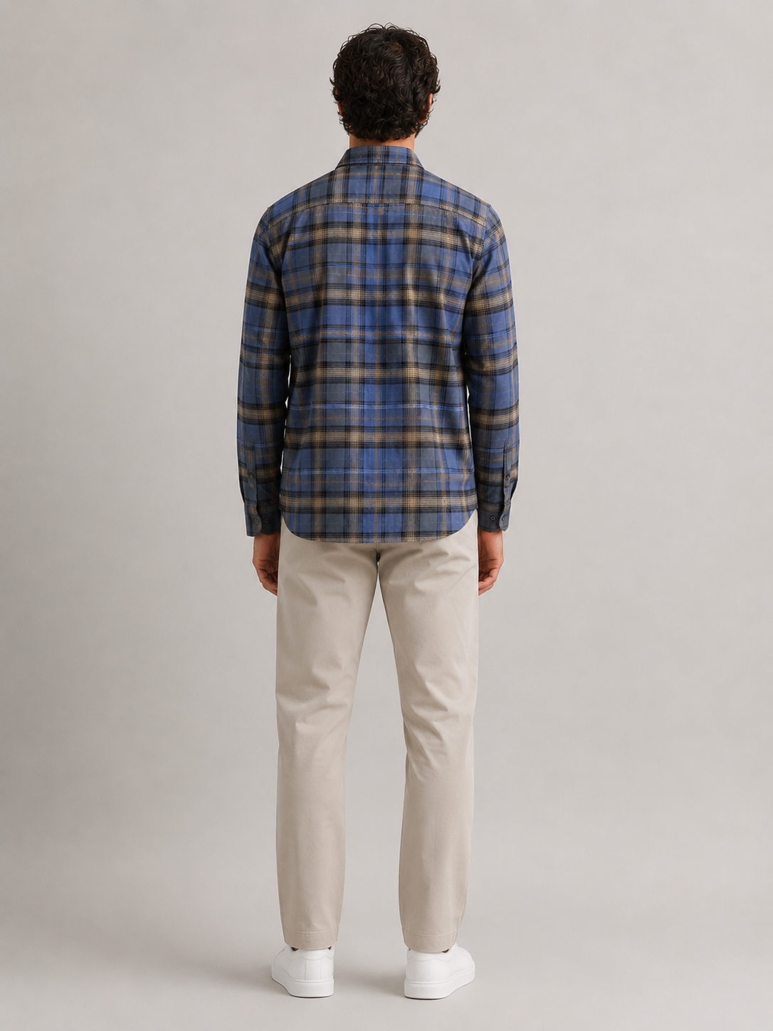 Men Blue Vintage Plaid Shirt