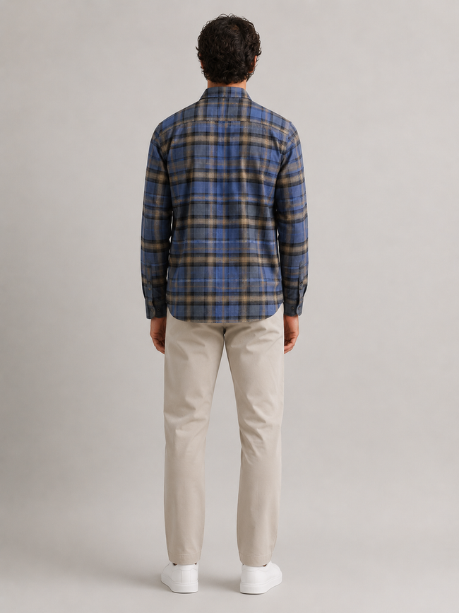 Men Blue Vintage Plaid Shirt