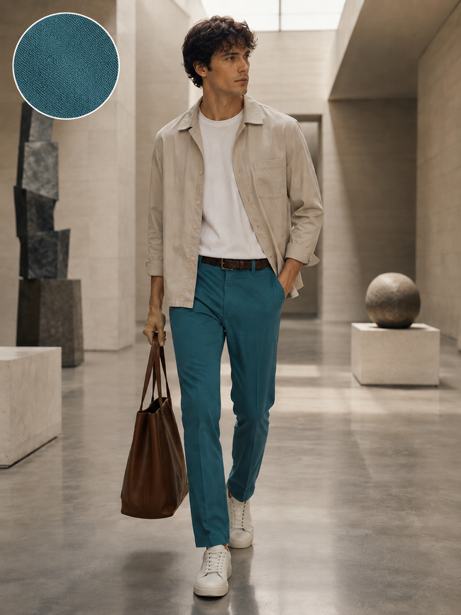 Men Teal Tailored Fit Trousers