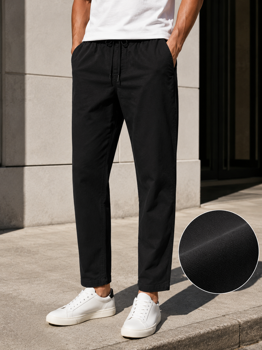 Men Navy Relaxed Drawstring Trousers