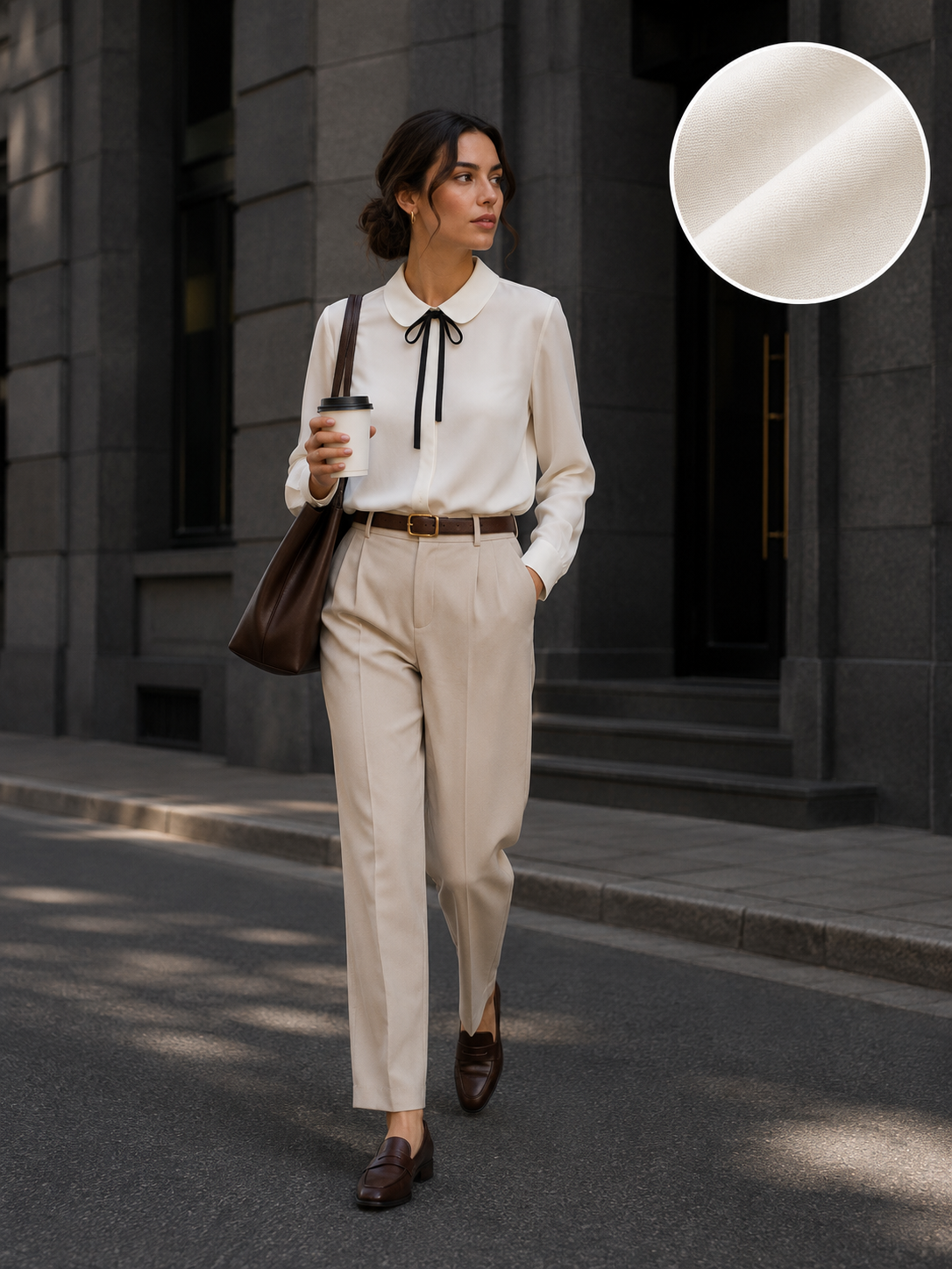 Women Ivory Bow-Tie Peter Pan Shirt