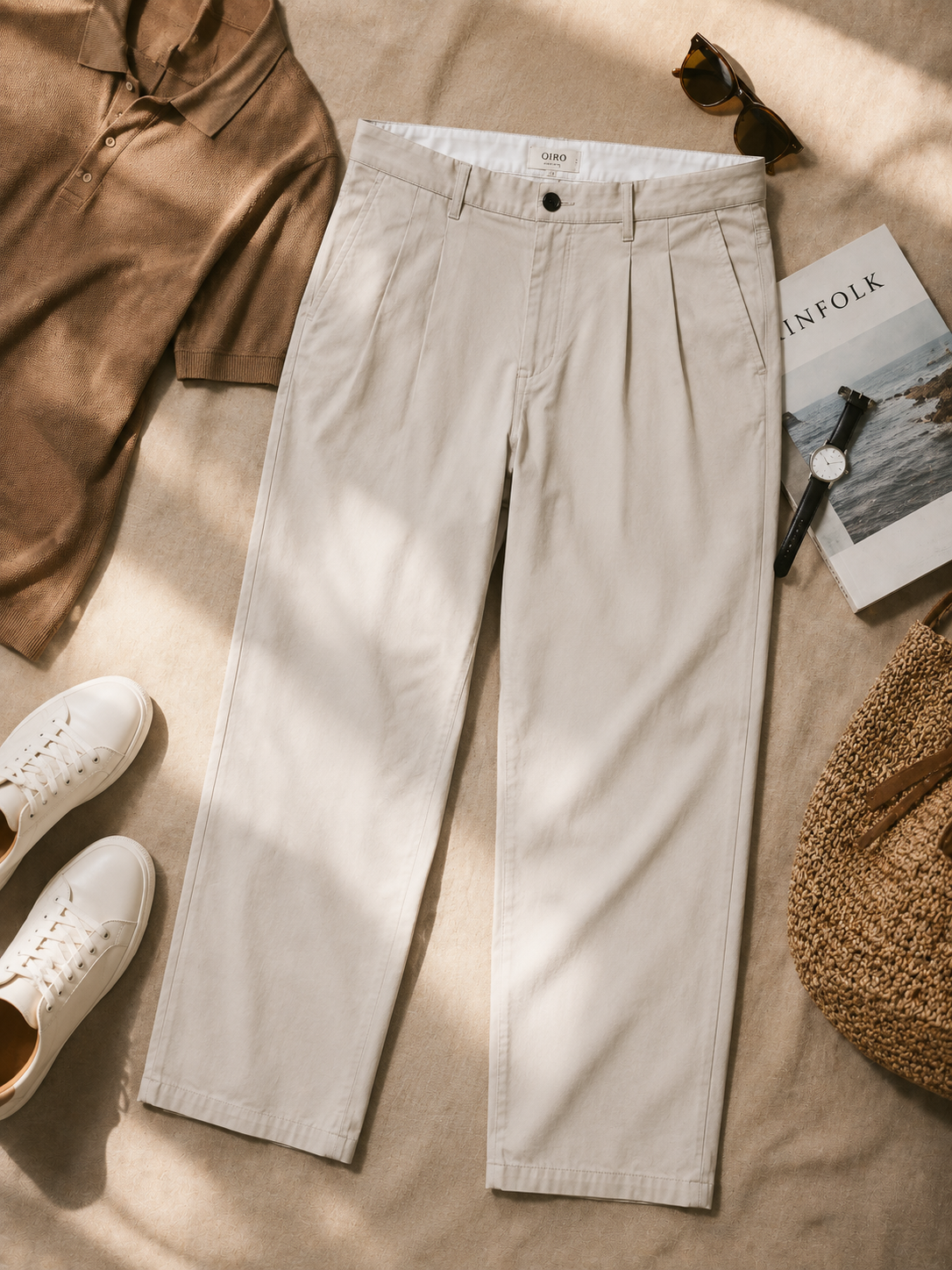 Men Cream Pleated Tailored Trousers