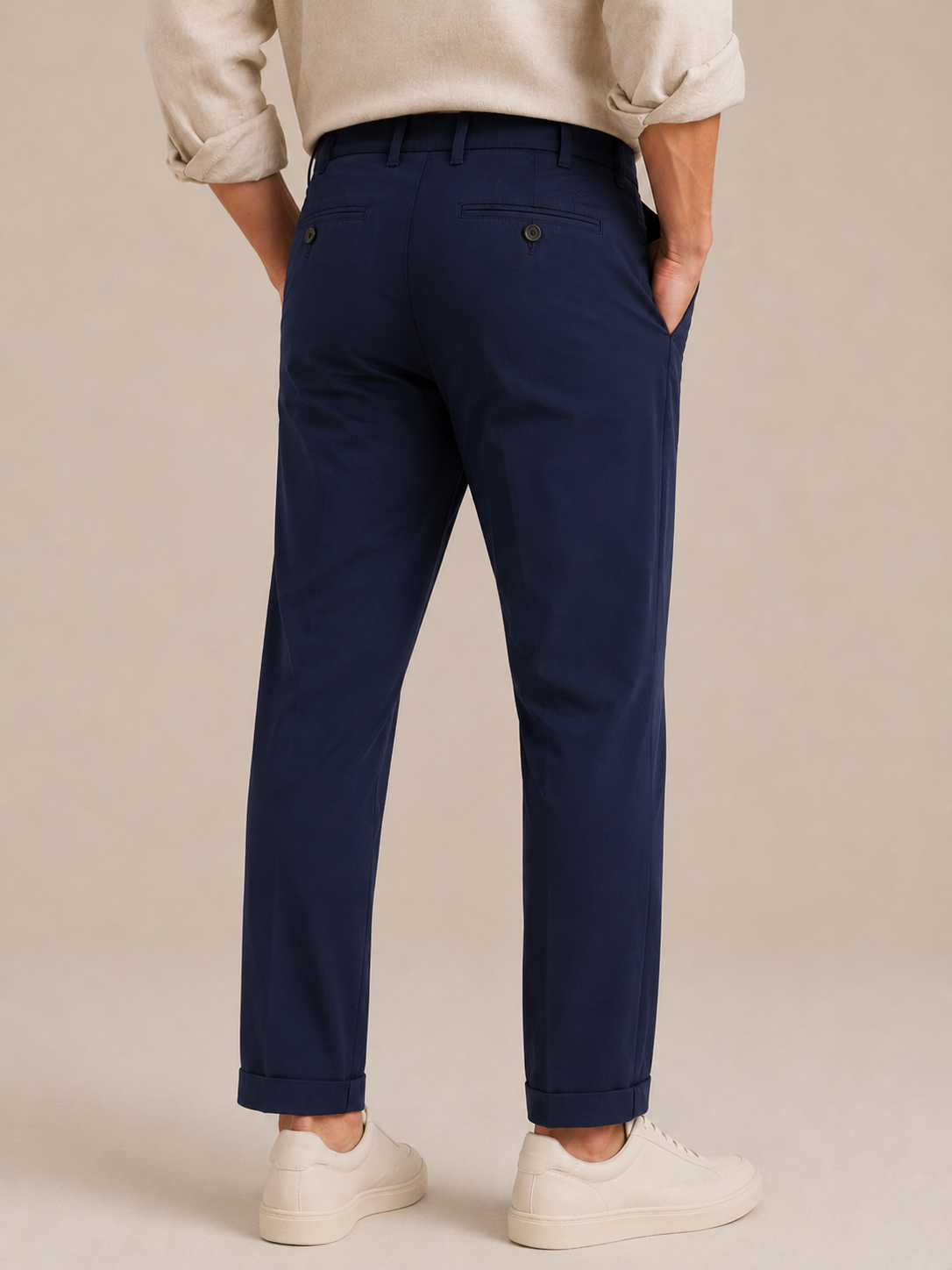 Men Navy Pleated Tailored Trousers